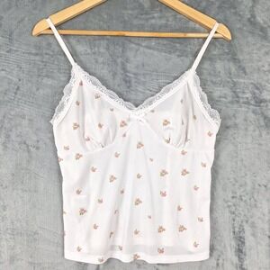 Womens Top Medium Babydoll Y2K Coquette Romantic Floral Fairy Feminine Lace Cami